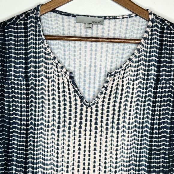 Luuske Tie Dye Peplum Ruffle Short Sleeve Shirt Blue & Cream Size 1X Boho - Picture 4 of 8